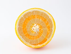 Half nontoxic orange on white background