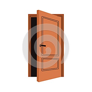 Half-open door, entrance, exit. House doorway, home wooden doorframe, room portal for entering. Entry way to apartment