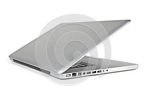 Half Open metallic Laptop from Sideview