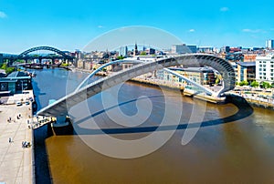Half open Millennium bridge during the sunny day in Newcastle, UK
