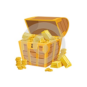 Half Open Pirate Chest With Golden Bars, Hidden Treasure And Riches For Reward In Flash Came Design Variation