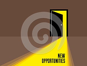 Half open secret door new opportunities concept vector illustration, fear of the unknown, step inside the light from the dark,