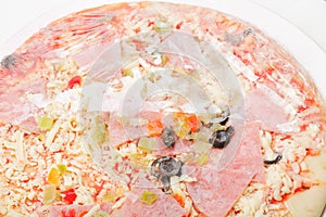 Half-opened frozen pizza