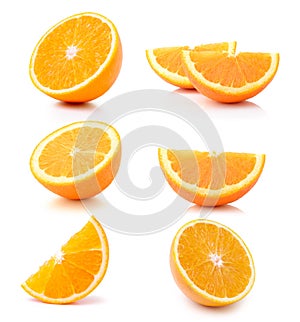 Half orange fruit on white background