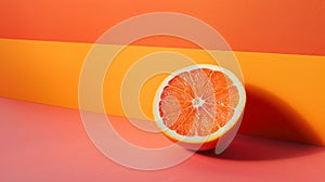 Half an orange on vibrant orange and yellow background photo