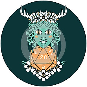 half orc druid with natural twenty dice roll icon