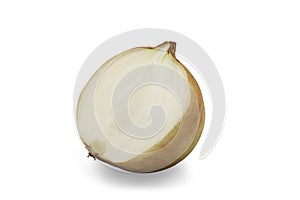 Half organic fresh raw onion on white isolated background with clipping path. Onion have acrid and sweet taste for ingredient and