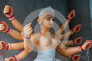 Half painted clay idol of Goddess Durga.