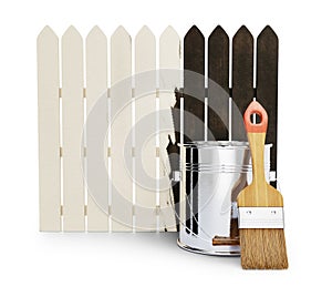 Half-painted wooden fence