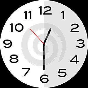 Half past 12 o`clock analog clock icon