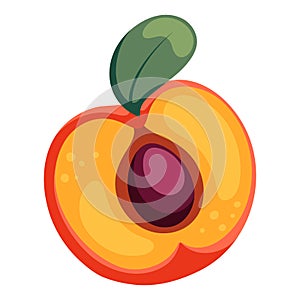 Half of a peach simple illustration. Ripe juicy fruit. Bright cartoon flat clipart