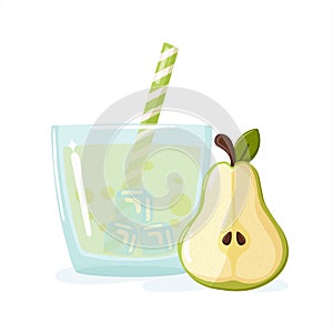 Half of pear and glass with ices