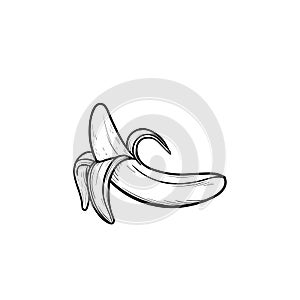 Half peeled banana hand drawn sketch icon.