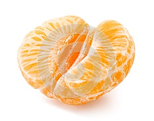 Half of peeled mandarin or clementine on white background