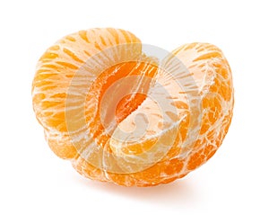 Half of peeled mandarin or clementine on white background