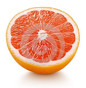 Half of pink grapefruit citrus fruit isolated on white