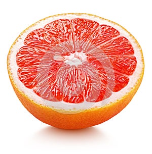 Half of pink grapefruit citrus fruit isolated on white