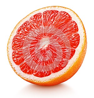 Half of pink grapefruit citrus fruit isolated on white