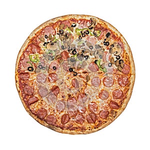 Half pizza. Tomato sauce, cheese mozzarella photo