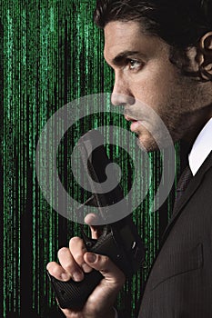 Half portrait of a seductive cyber spy