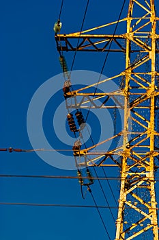 Half of power-tower with Electric insulators mounted with wires