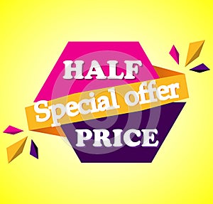 Half price sale - text in pink and Purple drawn label