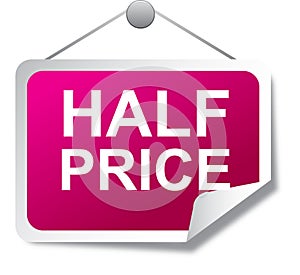 Half price tag label pink