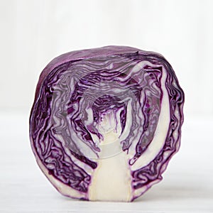 Half of red cabbage, close-up. Side view