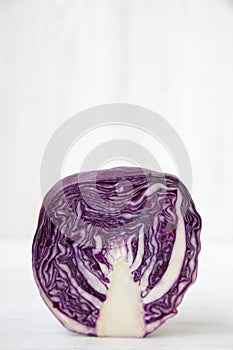Half of red cabbage, closeup. Side view.
