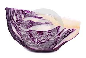 Half red cabbage on a white background