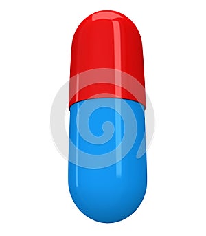 Half red half blue pill capsule. 3D