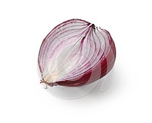 Half of  red onion bulb close-up isolated on white background