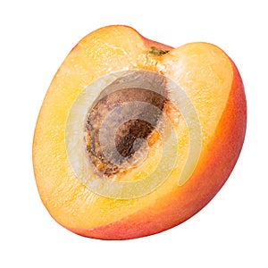 Half ripe apricot isolated on a white background