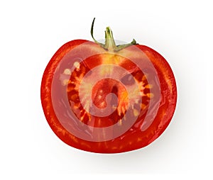 Half of ripe fresh tomato isolated on white background