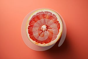 Half of a ripe grapefruit on a color background. AI generated