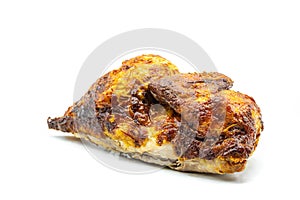 Half roasted chicken isolated on white background