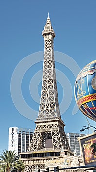 Half scale tall Eiffel Tower replica in front of Paris hotel and Casino, Las Vegas, Nevada, USA