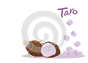 Half and slice with cubes of taro root isolated on white background. photo