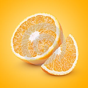 Half and slice orange citrus fruit