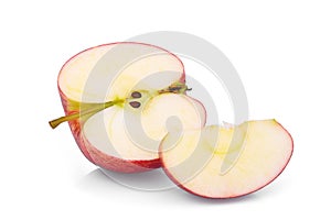 Half and slice red gala apple isloated on white