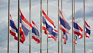 Half staff Thai flags