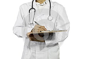 A half-standing doctor, without a face, holding a stethoscope against a white background.,physical examination,health check