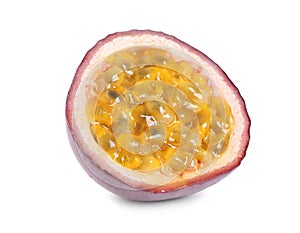 Half of tasty fresh passion fruit maracuya isolated
