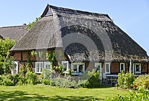 Half-timber house roofed with reed