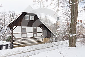 A half-timbered building is a building, its walls are built using the half-timbering technique. Typical for northern Bohemia.