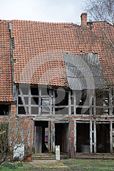 Half-Timbered Building during Demolishing photo