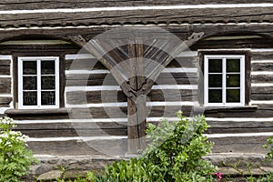 Half-timbered house, folk architecture in Zubrnice, North Bohemia, Czech Republic