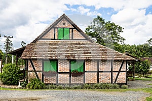 Half-timbered house of german immigrants in the countryside of Pomerode, Santa Catarina in Brazil