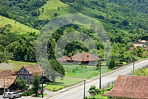 Half-timbered house of german immigrants in the countryside of Pomerode, Santa Catarina, Brazil photo