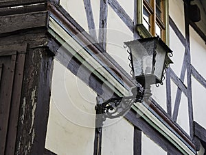 Half-timbered house with light